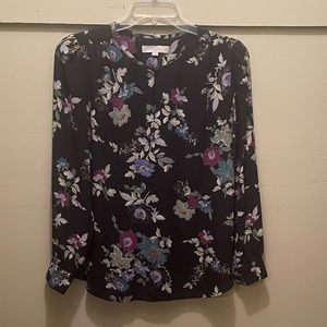 LOFT black print long sleeve blouse. Size Large.